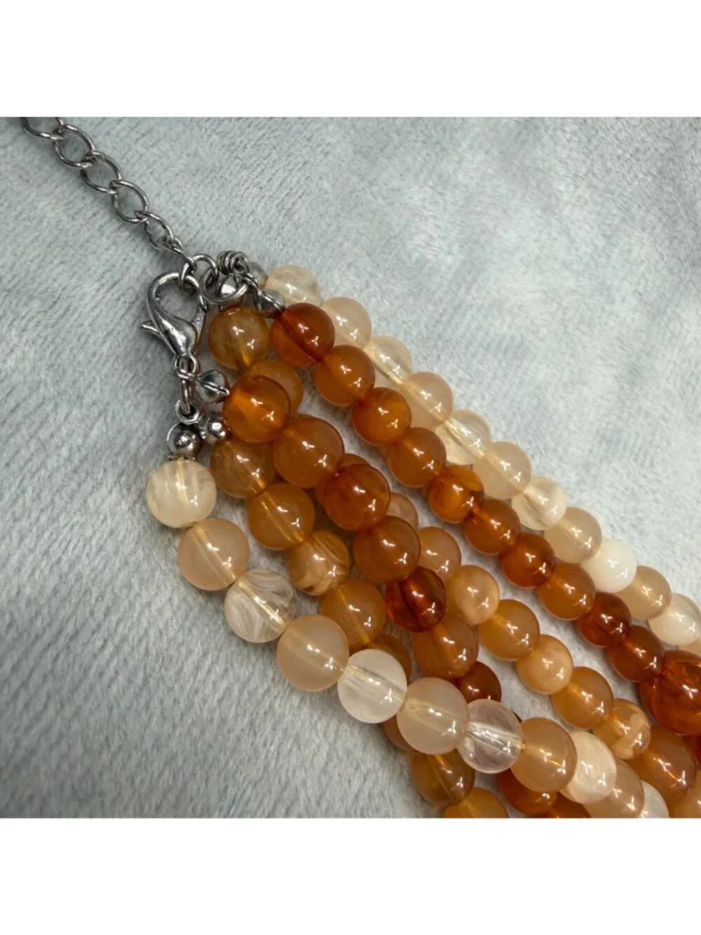 Orange Color Shades Beaded Multi-Layer Necklace Lobster Clasp Closure Vintage